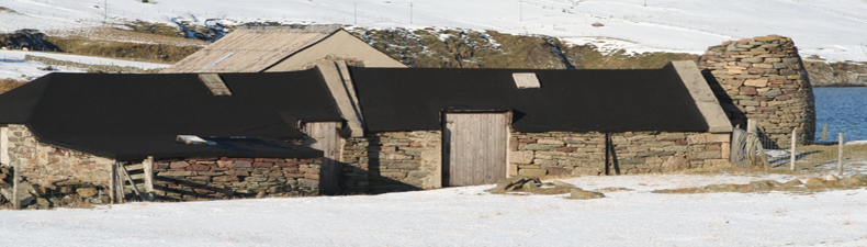 Old buildings at Netherton in the snow